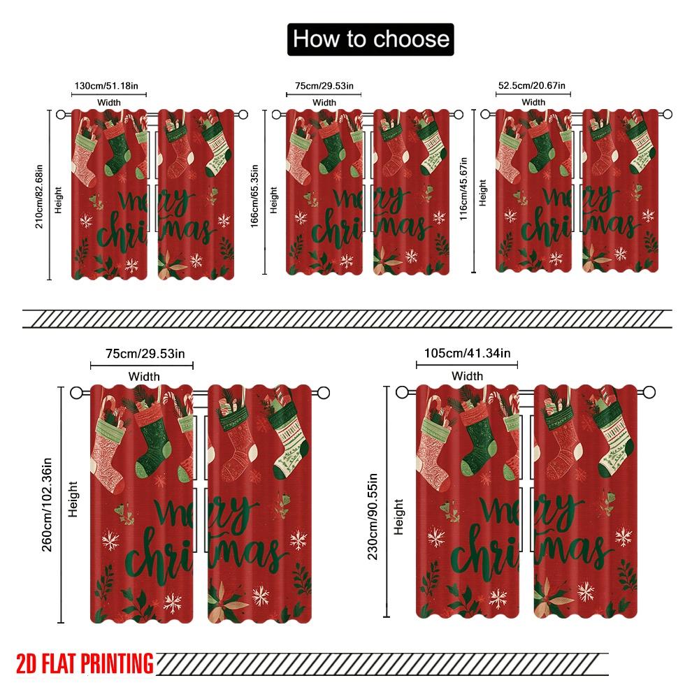 2pcs,2D plane printing Popular Curtains Stockings_ Snowflakes & Poinsettias Durable Polyester (without rod) Decorations Inside