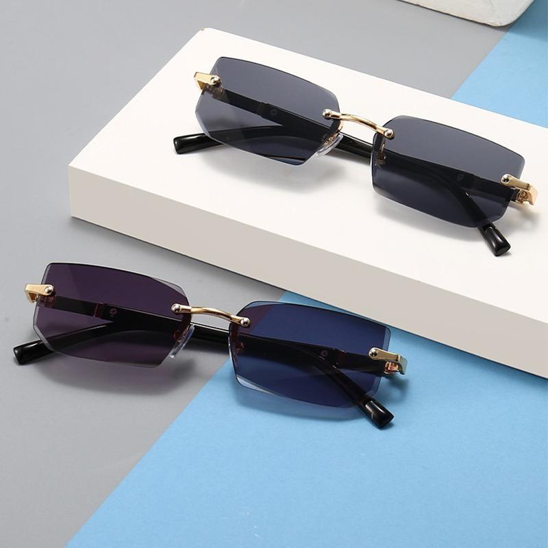 Ochelari de soare la modă pentru bărbați, stil nou european și american de afaceri, fără rame, cu ornamente metalice, ochelari de soare de personalitate pentru femei, în culori jeleu.