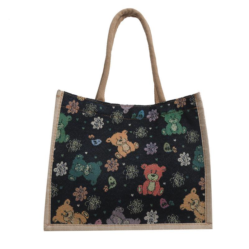 Tragbare Leinen Bhutto Extra Große Kapazität Cartoon Kreativer Bär Vielseitige Schulter Unterarmtasche