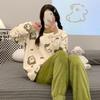 ,Winter Flannel Pyjamas For Women Round Neck Coral Fleece Sweet With Added Thickened Two,Piece Homewear Cartoon Design