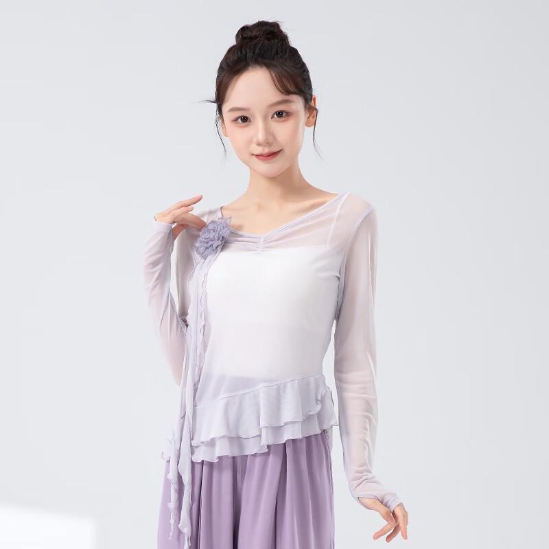 WEZHO Women s Classical Dance V-Neck Ruffle Gauze Top
