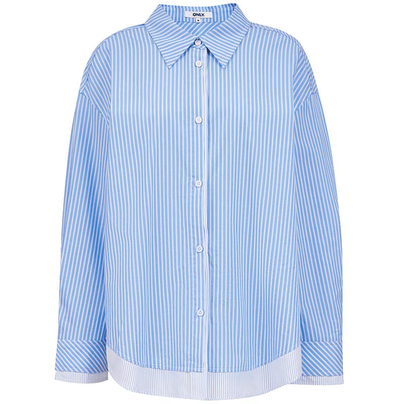 ONLY Women s 2025 Summer Loose Lapel Striped Faux Two-Piece Long Sleeve Shirt M