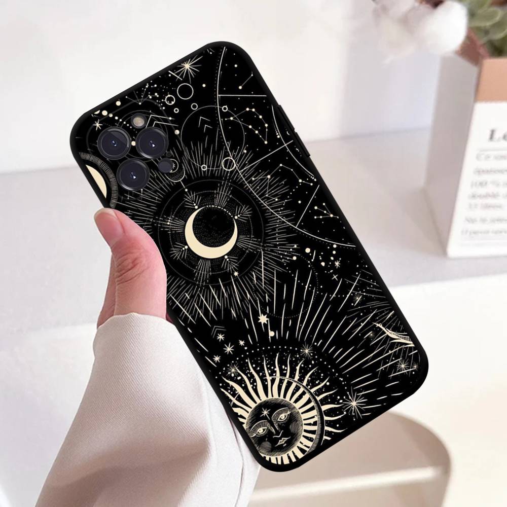 Sonne Mond Wolken Astrologisches Quadrat Mattes Silikon Case Für Iphone17 Air 16 15 14 13 12 11 Pro Max Plus Mattes Basic Abdeckung Case