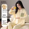 XUEXIMAN Women's Pajamas, 100% Pure Cotton, Comfortable Classic Lapel Cardigan Two-Piece Set, Casual Wearable Sleepwear Outfit