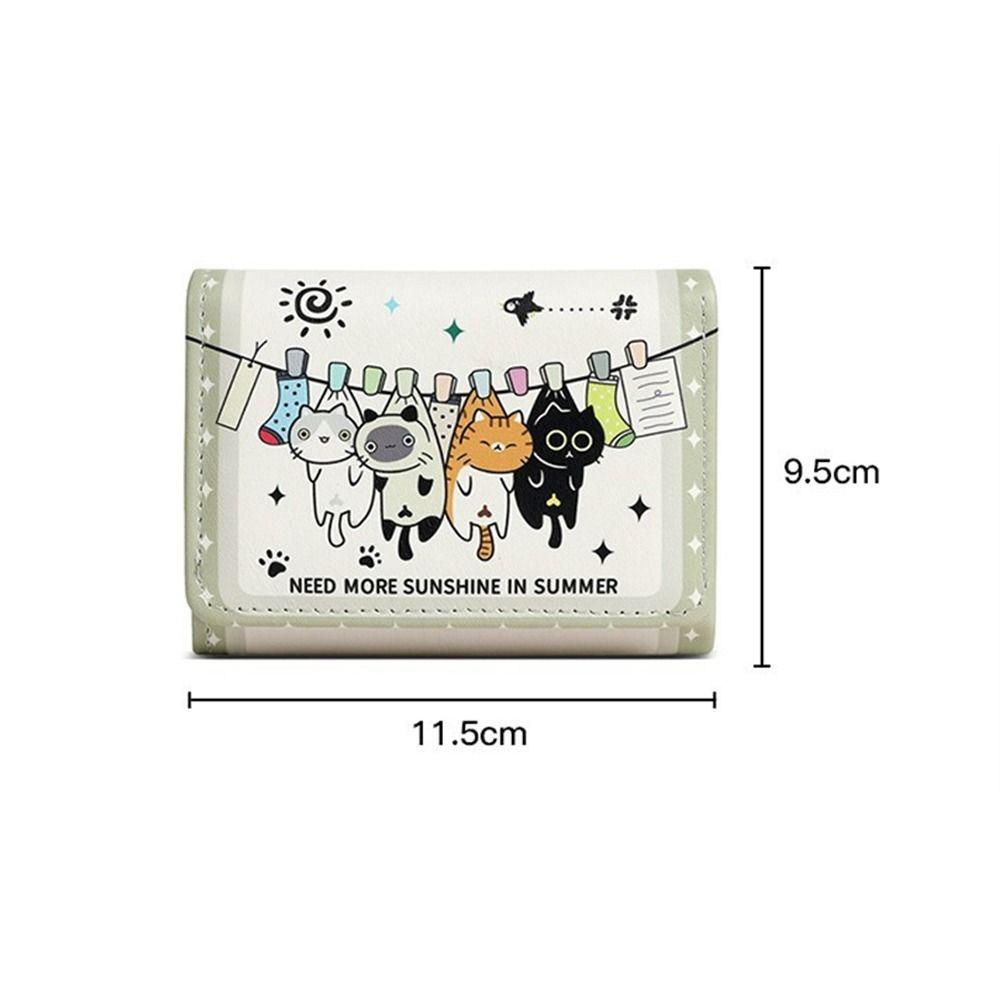 High Quality Triple Fold Short Wallets Small PU Leather Coin Purse Cute Cat Buckle Card Bags Girls Student