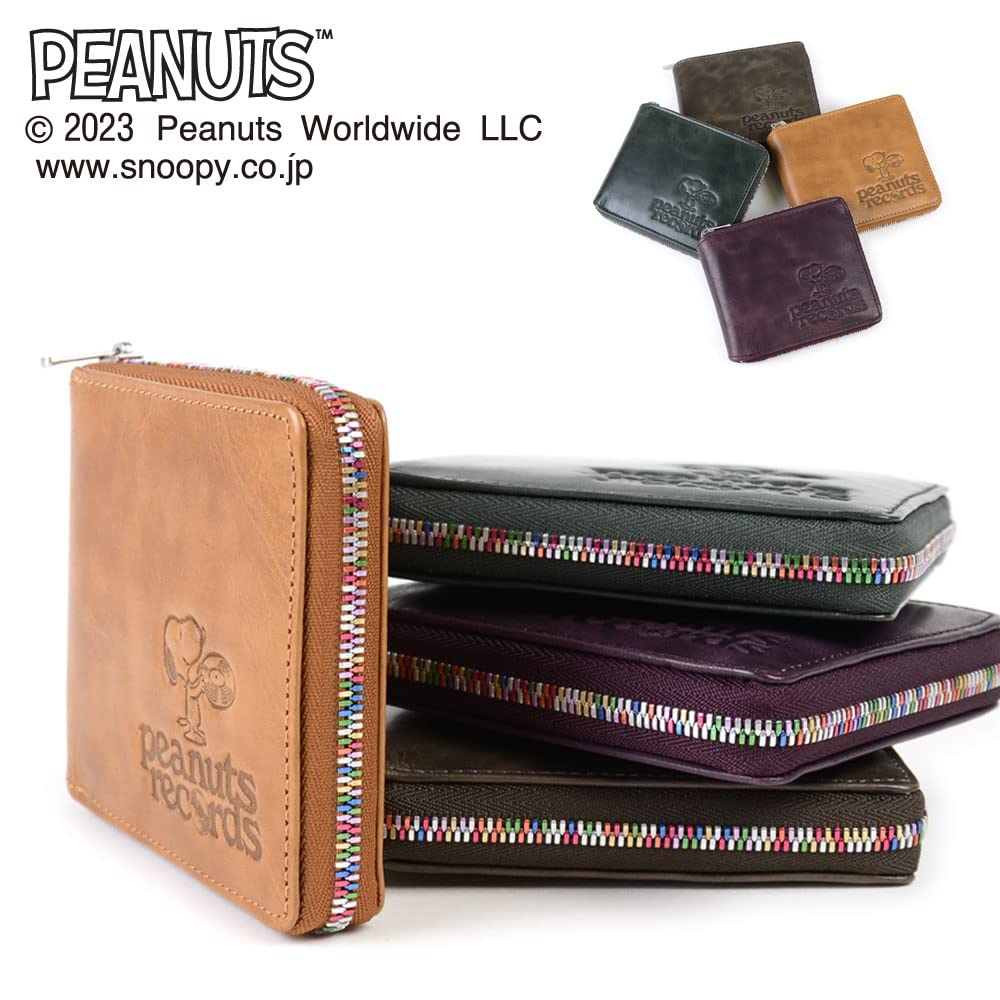 RECORDS Lommebok Bifold Bifold Lommebok Kompakt Rund Glidelås Ekte Lær Vintage Kuskinn Grå [Peanuts] > Herre Dame Nr.73380 pnt-73380-grå