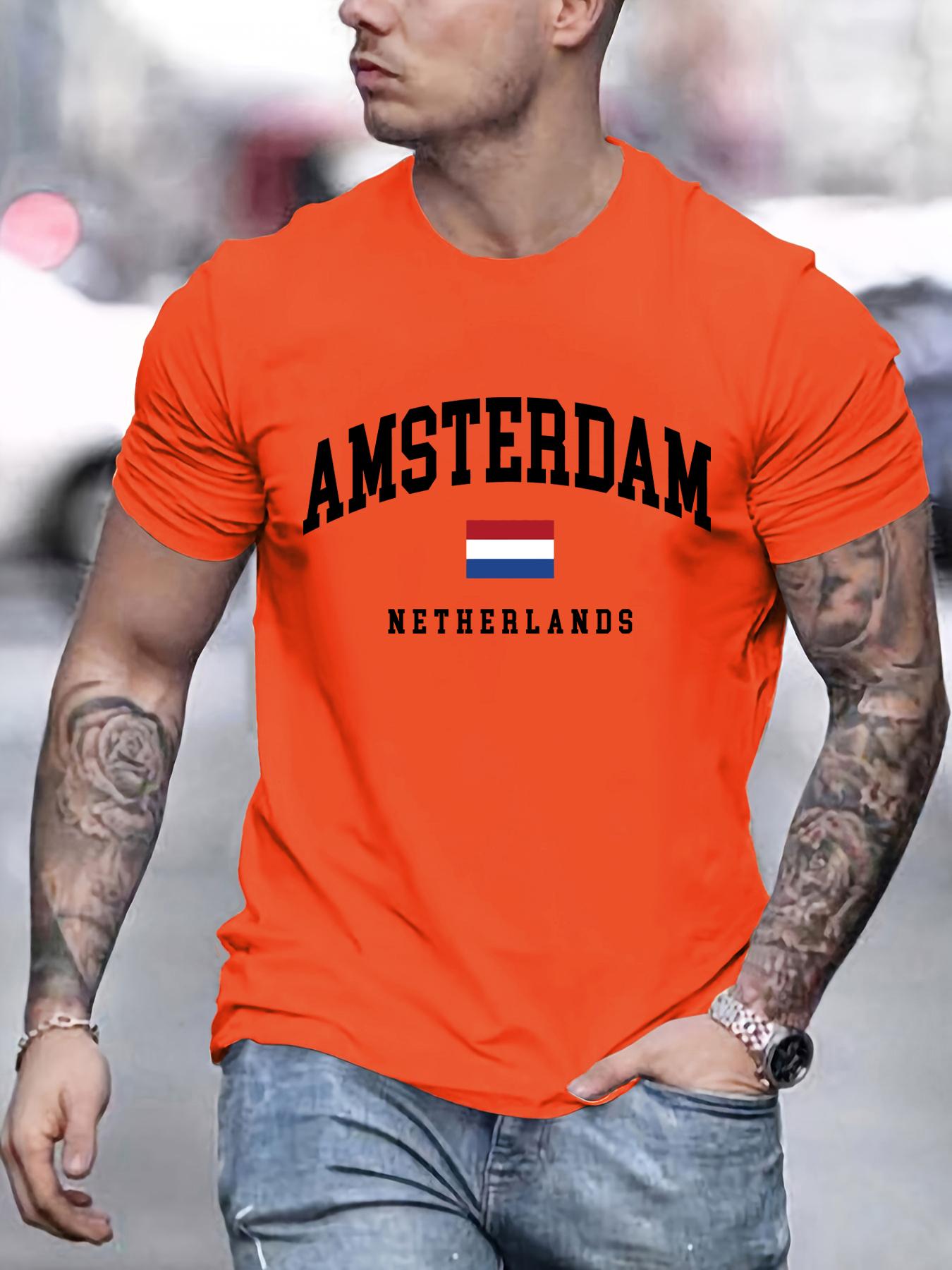 ETST 26 Amsterdam Nederland Vlag Print T-shirt Heren Katoen Ronde Hals T-shirts Los Zacht Kleding Zomer All-Match Mannen Korte Mouw 3XL