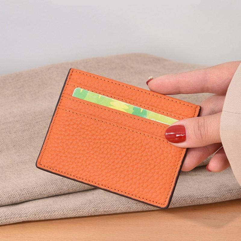 Ultra-Thin Genuine Leather Business Card Holder Compact Wallet Simple Design Top Layer Cowhide Single-Piece Card Sleeve High-End