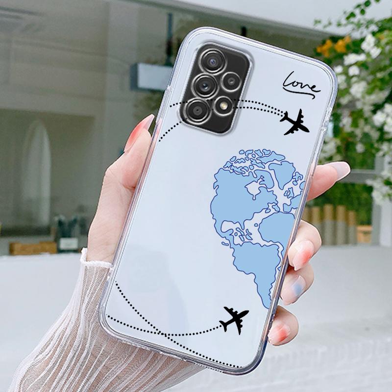Planes World Map Travel Love Heart Case For Samsung A15 A13 A35 A55 A51 A71 A41 A31 A05 A17 A23 A25 A33 A53 A73 5G A07 4G Cover