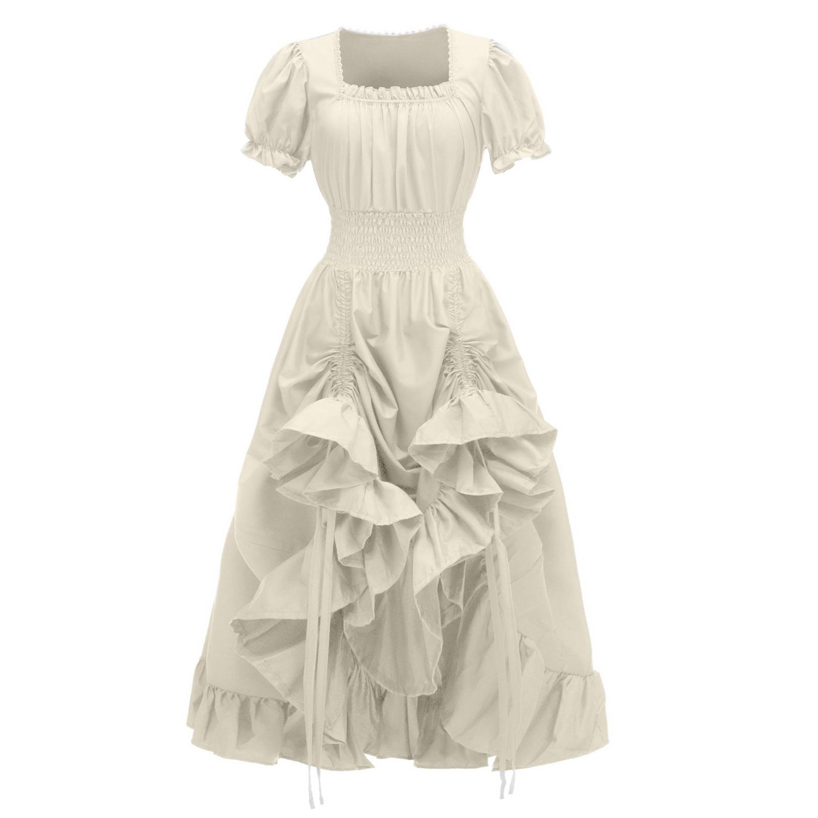 

Платье для женщин, сценический костюм на Хэллоуин, COS, ретро, ​​однотонное платье с поясом, вечернее, вечернее, длинное платье M бежевый