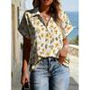 Floral Print Womens Loose Fit Short Sleeve V-Neck Top - Sleeveless Button-Free Casual Shirt Street Style
