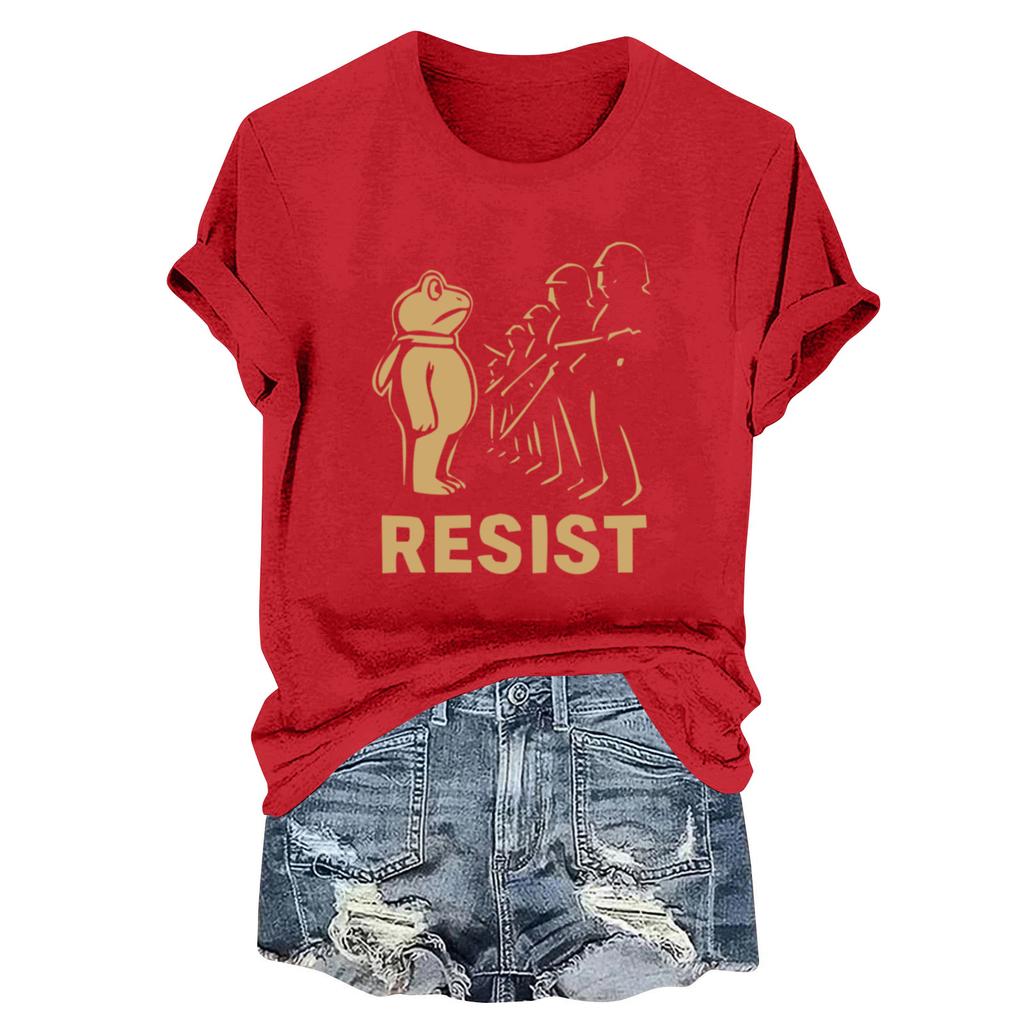 Women's Fashion Casual Printed Round Neck Short Sleeved Pullover T-Shirt Top