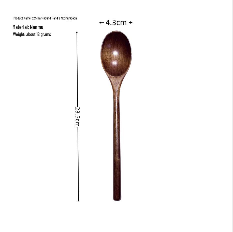 Japanese Style 23.5cm Wooden Spoon with Long, Half-Round Handle for Cooking and Stirring