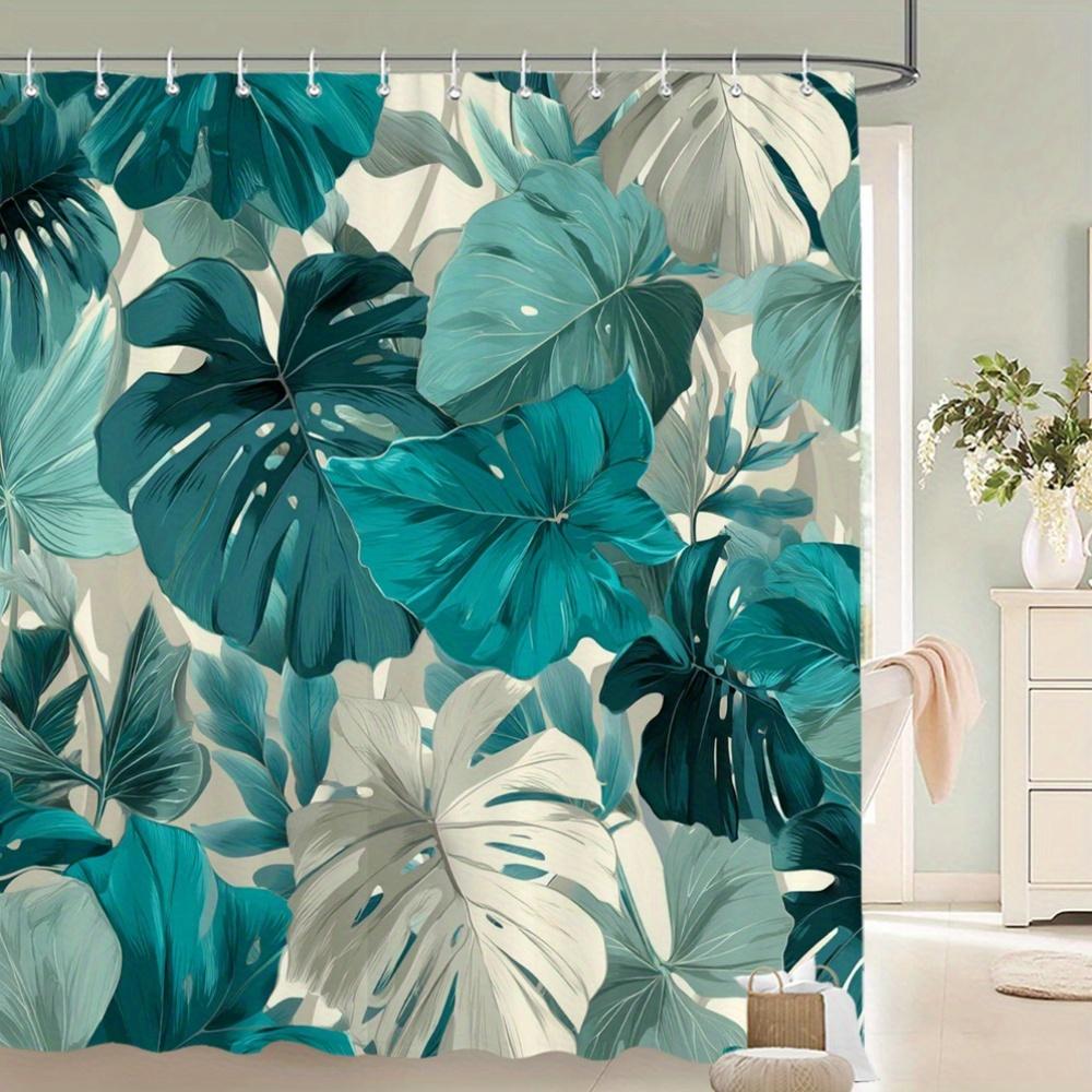 

Tropical Monstera Shower Curtain – Teal & Seafoam Leaves, Botanical Polyester, 12 Hooks, 70.8×70.8 In, Machine Washable W60H190(CM)-1 Pcs