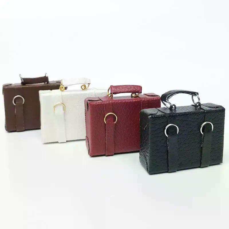 1Pcs 1:12 Scale Micro Dollhouse Miniature Retro Leather Box Briefcase Suitcase Model Toy Decoration For Doll House Accessories