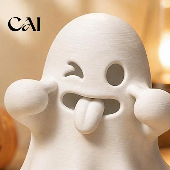 Small Halloween Decorations Ghost Figurine, 3D Printed Cute Face Statue, Spooky Night Atmosphere Tabletop Ornament for Shelf, Desk, Home Party