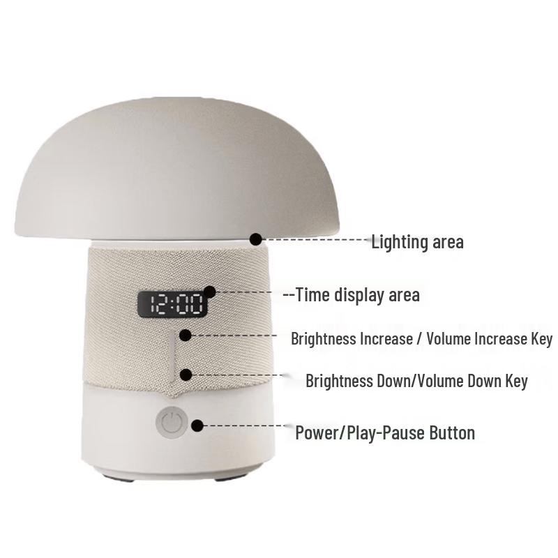 EZVALO Mushroom Bluetooth Speaker Night Light with Clock Display (CN Version)