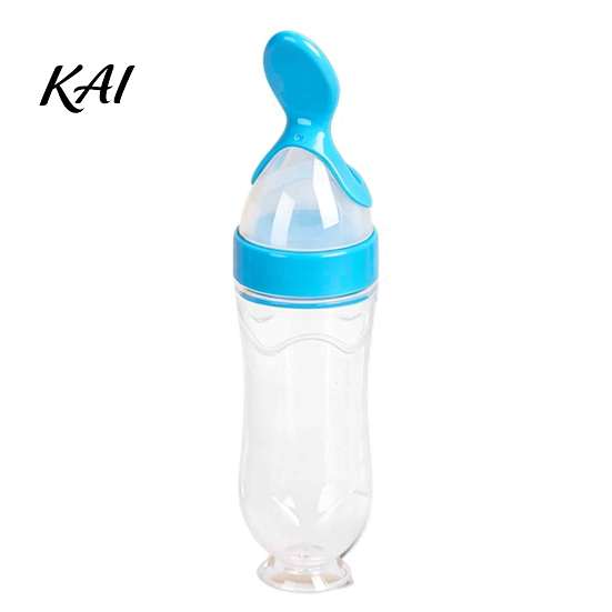 BPA Free Food Grade Silicone Baby Squeeze Spoon, Single-handed Rice Cereal Bottle with Feeder Flow Control, Easy Clean Dispensing Spoon