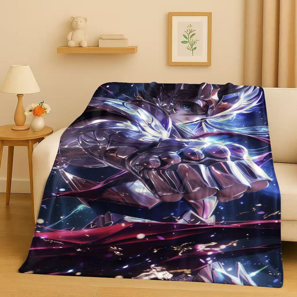 Classic Saint Seiya Shiryu Athena Cartoon Flannel Blanket,Ultra Soft Warm Plush Throw for Home Bedroom Bed Sofa Cover Travel Kid
