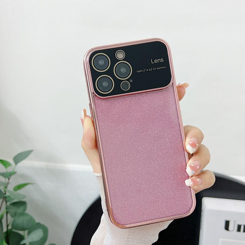 Luxury Glitter Large Window Lens Protective Phone Case For iPhone 15 Pro 15 Plus 15 14 13 12 Pro Max 11 Shockproof Electroplated TPU Back Cover