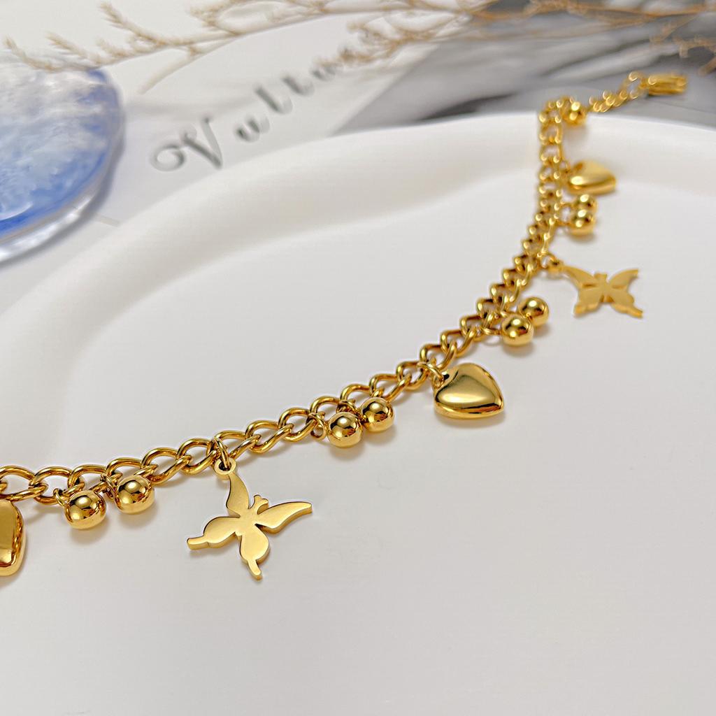 Niche High-End Stainless Steel Love Foot Jewelry Temperament Versatile Butterfly Titanium Steel Anklet Women