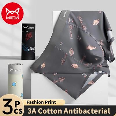 MiiOW 3ks Boxerky Mulberry Silk Antibakteriální Crotch Čistá bavlna Bezešvé spodní prádlo s potiskem L-5XL
