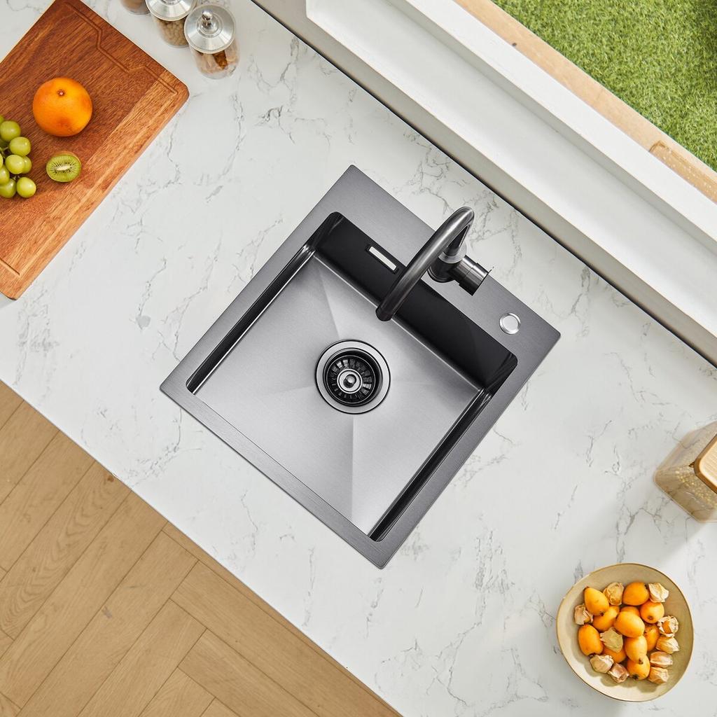 40cm Kitchen Sink Topmount Single Bowl Drop-In Basin Stainless Steel Black
