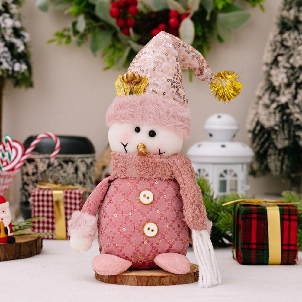 Handmade Christmas Sitting Snowman Doll Pink Merry Christmas Decorations  Party Festival Favors
