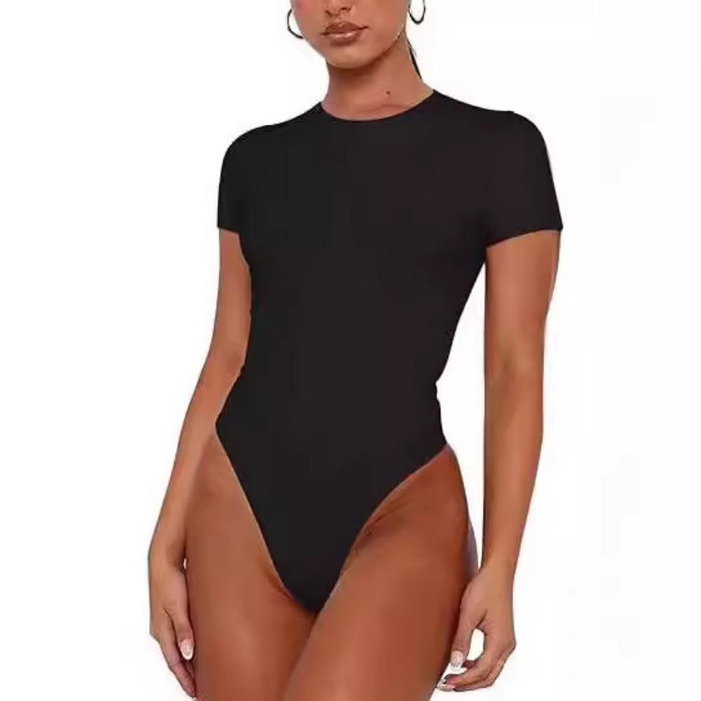 Body pro ženy s kulatým výstřihem a krátkým rukávem, body na ven, letní základní leotardy, topy, overaly, košile, body s otevřenými zády