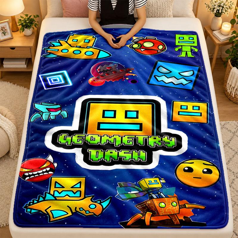 Flannel BlanketGeometry Dash Warm Soft Throw Blanket for Indoor Sofa Bed Living Room Use
