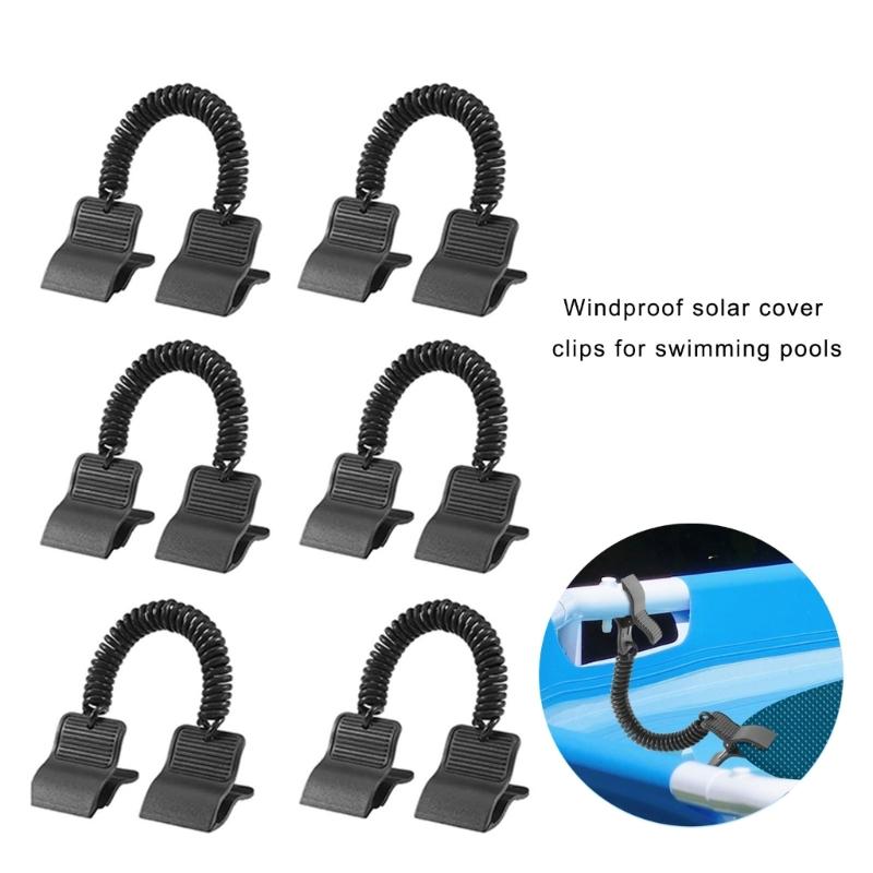 6Pcs Solar Pool Cover Clips with Spring Rope Strong Grip Swimming Pool Cover Clips Fastener Easy To Installation