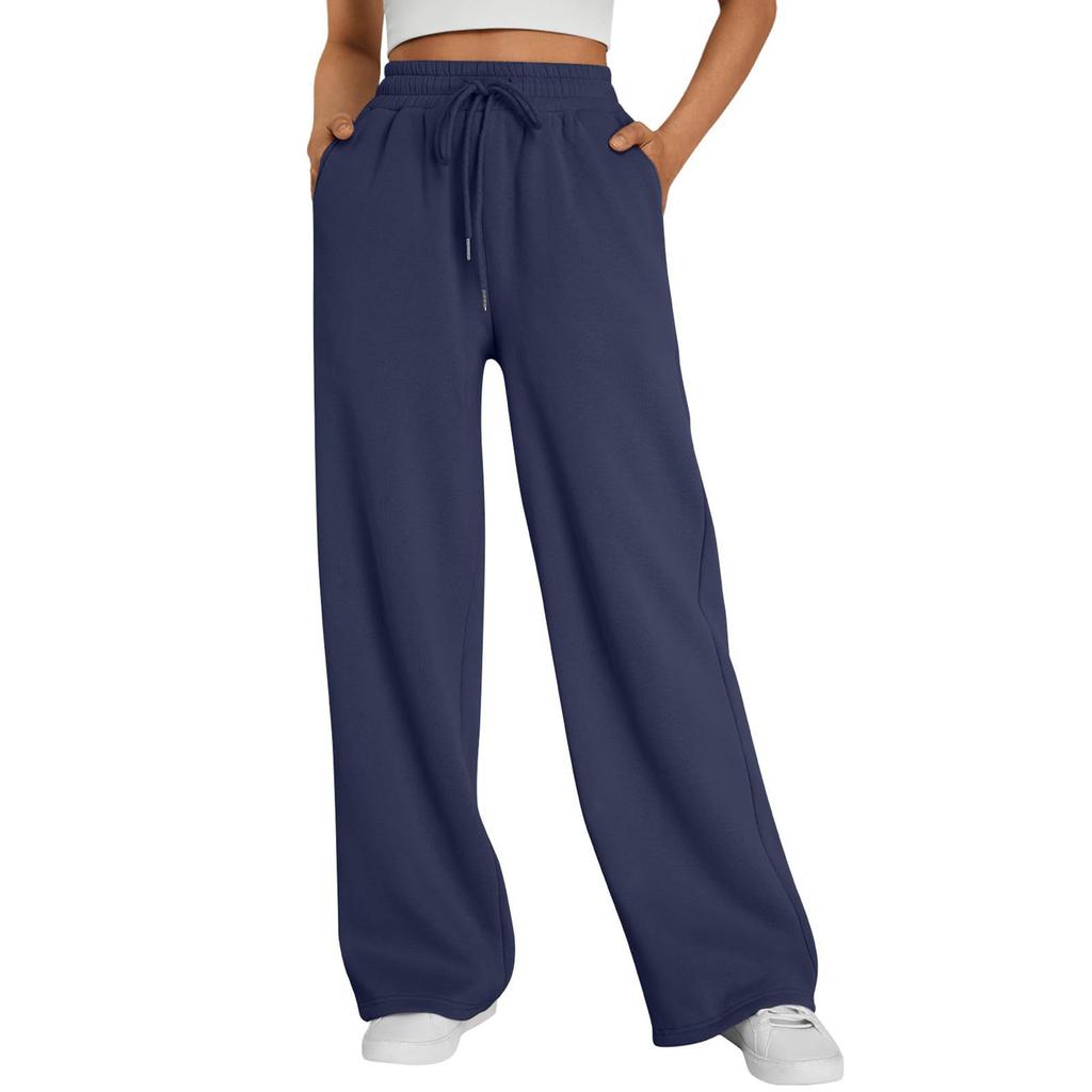 Women's Wide-leg Sports Pants, High-waist Loose Casual Pants, Drawstring Sports Flared Pants, Jogging Pants with Pockets