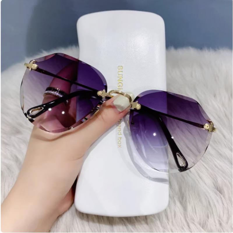 Frameless Trimmed Sunglasses, Trendy Temperament Sunglasses, Women'S Big Face And Thin Glasses, Uv Protection