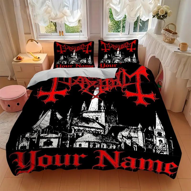 Mayhem Dark Gothic Metal Shirt Bedding Set Personalized Washable Custom 3Pcs Duvet Cover Pillowcases Soft Microfiber Home Bedroom Gift
