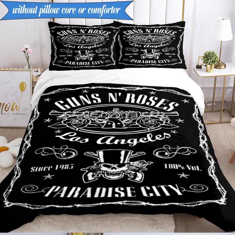 3PCS Guns Roses Fire Logo Bedding Set,Including 1pc Duvet Cover And 2pcs Pillowcases Perfect for Bedroom, Dormitory, Fan Christmas gift