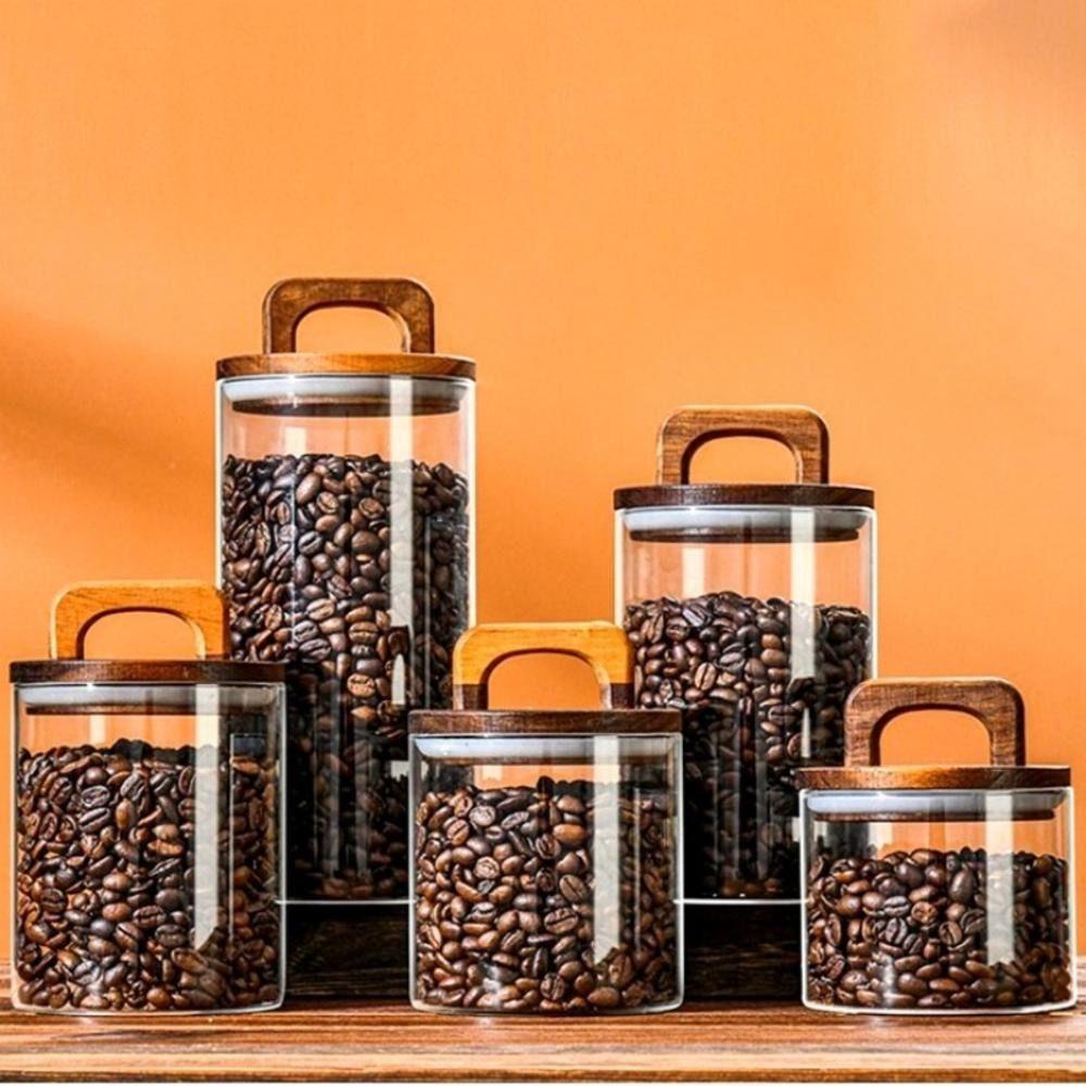 Wood Handle Glass Storage Jar Wood Lid Moisture-proof Sealed Storage Tank 700-1000ml Large Size Food Container