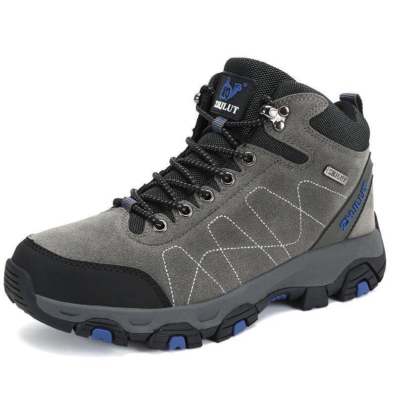 Men's High-Top Leather and Fur Hiking Boots - Warm, Non-Slip, Winter-Ready