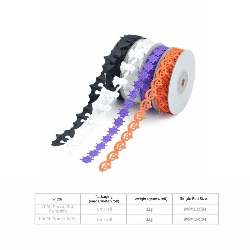 Embossed Design Halloween Ribbon 10m Length Handmade Pumpkin Ribbon DIY Ribbon Polyester Material Ghost Ribbon Gift Wrapping