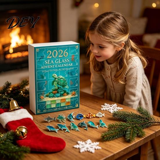 Collectible Animal Figurines 2026 Christmas Advent Calendar, 2D Acrylic Marine Animals Pendants, Calendar 24 Day Countdown Box, Window Tree