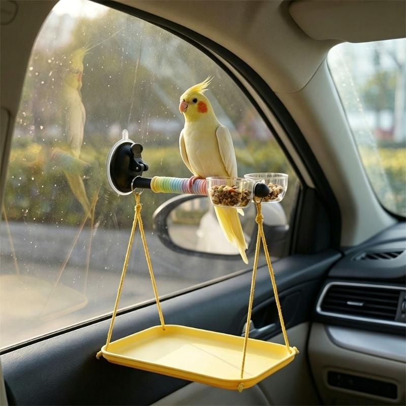 Multifunctional Bird Perch Stand With Suction Cup For Parrots Detachable Dropping Tray Comfortable Grip