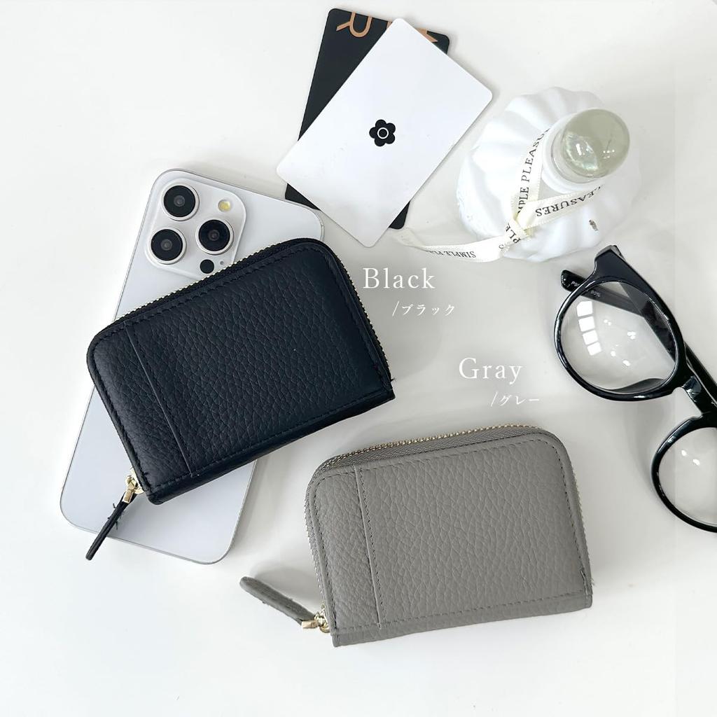 Gisele Card Case, Accordion-style, Large Capacity, Genuine Leather, Compact, Lightweight, Anti-Skimming, Simple Design for Men and Women (Black with