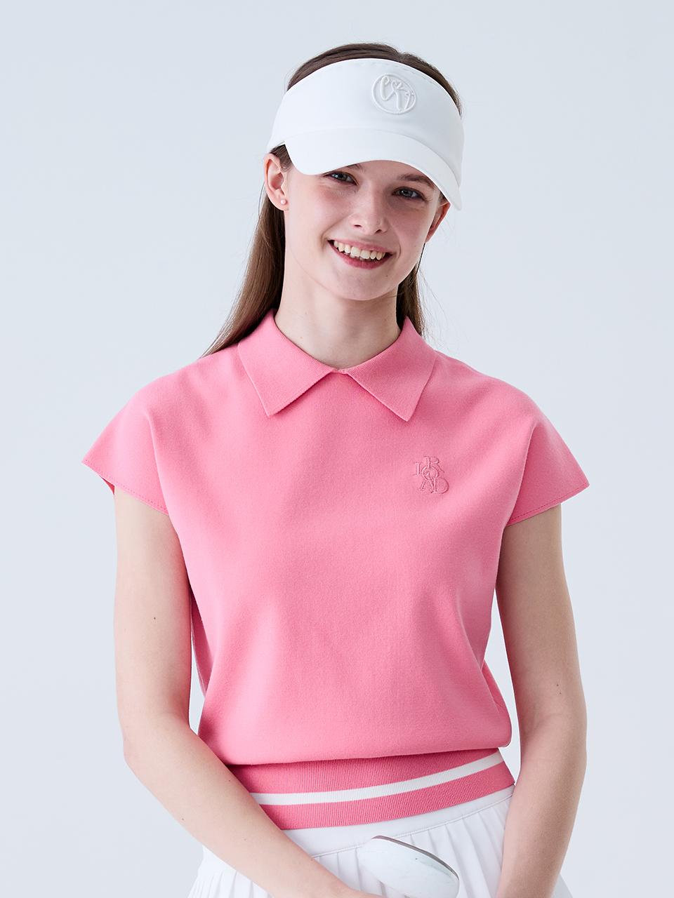 Round Neck Collar Sleeveless Knit Pink Pink/M