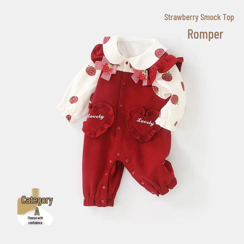 Chinese-Style Baby Girl Dress: Spring/Autumn Newborn Romper for Full Moon and First Birthday Outings.