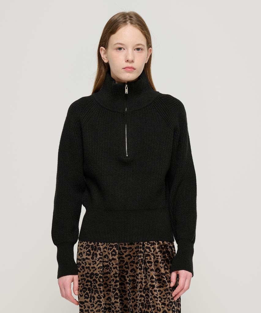 ROIDESROIS Raglan Half-Zip Collar Ribbed Knit (Black)