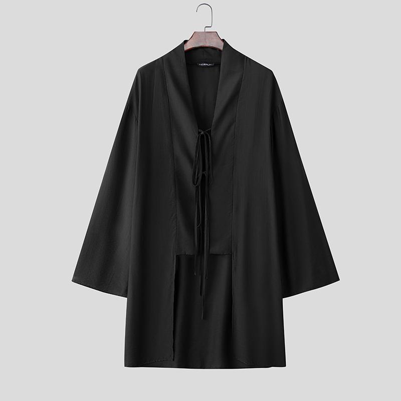 INCERUN Cardigan Kimono da Uomo Oversize a Spacco Manica Lunga Monocolore Aperto Davanti