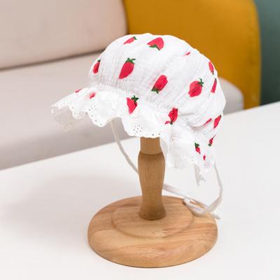 Chapeau de bébé en coton doux imprimé fraise, chapeau de soleil pour nouveau-né fille, casquette de printemps et d'été pour bébé en bas âge