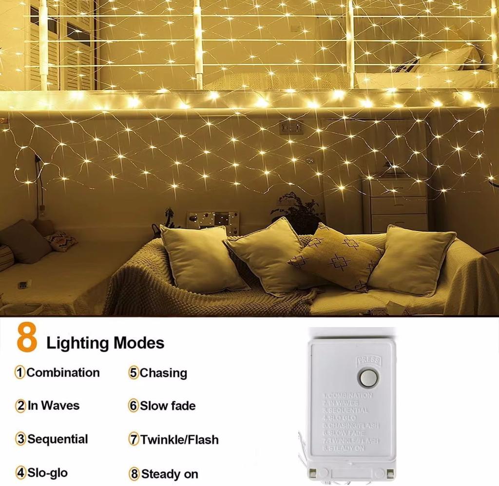 1PC Net Lights Outdoor Mesh Lights 8 Modes  For Patio Wall Roof Balcony Christmas Outside Garden Twinkle Lights Outside Garden