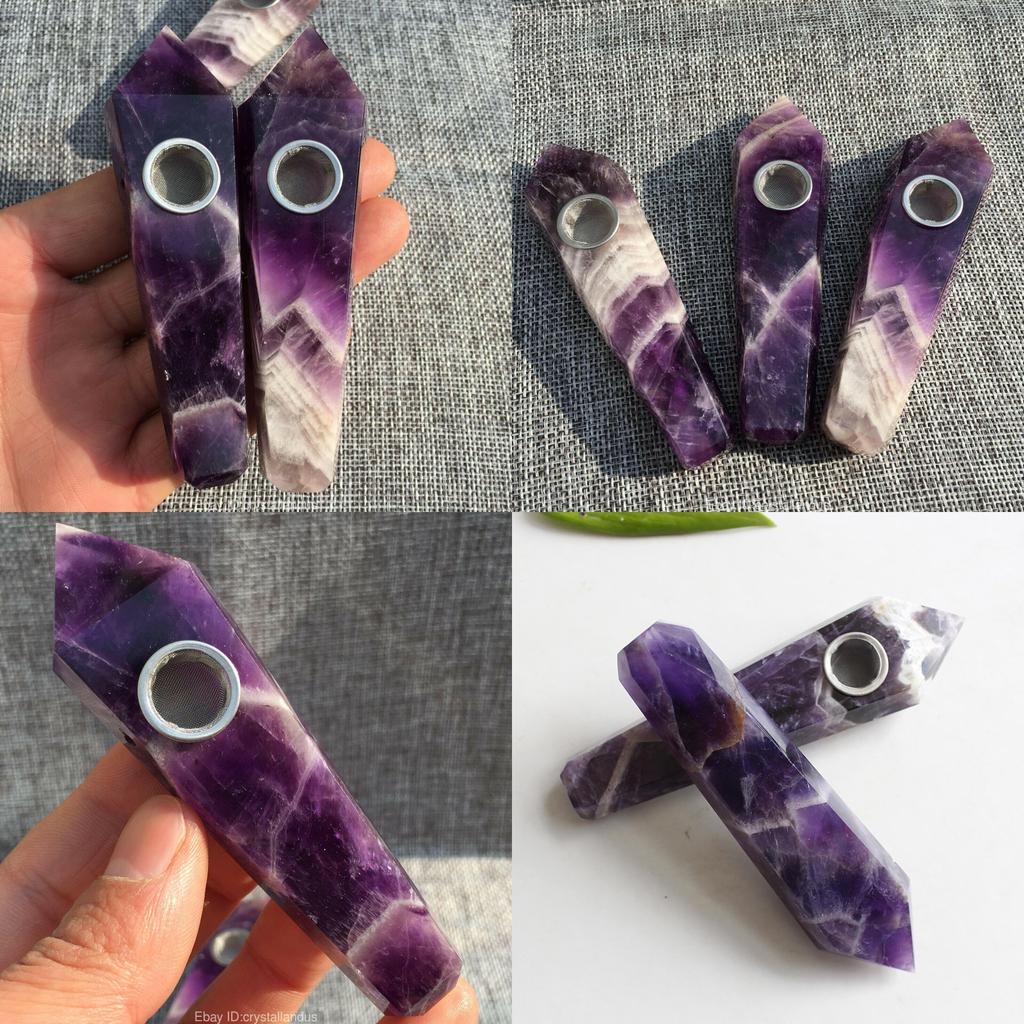 Natural Dreamy Amethyst Smoking Pipes Elegant Quartz Crystal Point Obelisk Wand