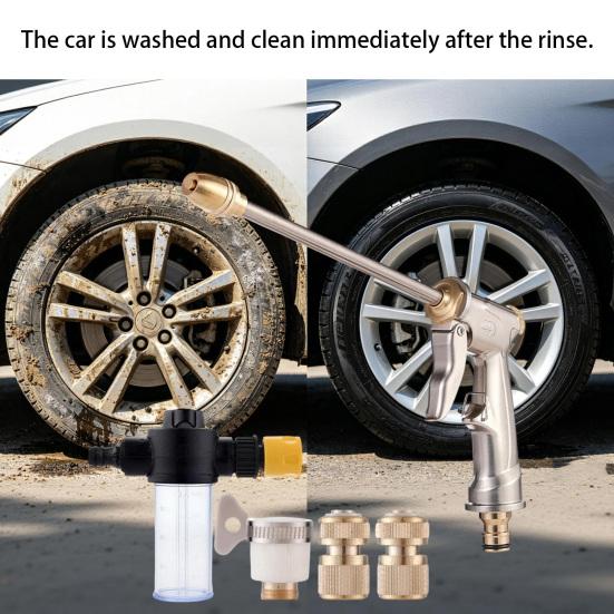 High Pressure Household Car Wash Nozzle Water with One-Click Multi Spray Modes Direct Fan Nozzle All-Copper Leak-Proof Joints Foam Pot for Car