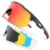 HAAYOT Polarized Cycling Glasses for Men and Road Bike and Sports TR90 Mountain Bike MTB Glossy Black and Red Women, Sunglasses, 5-Lens Frame,